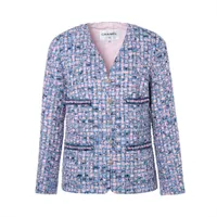 シャネル ココボタン 20年 シルク ノーカラージャケット 34 ブラック