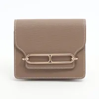 エルメス ルリ スリム シェブルミゾル コンパクトウォレット エトゥープ ゴールド金具