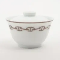 エルメス シェーヌダンクル 茶器 陶器 ホワイト×シルバー 受け皿 蓋