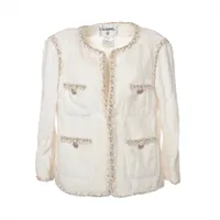 ◇【シャネル】本物保証❣ホワイトカラーココボタン7個付デニムジャケット＃40◇ ◇【シャネル】本物保証❣ホワイトカラーココボタン7個付デニム