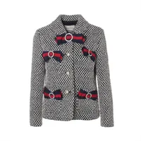 GUCCI ツイードジャケット リボン シェリーライン GGパールボタン 40 中古・古着通販】GUCCI (グッチ) シェリーラインツイードジャケット