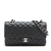 ◇ダブルジップで大容量◇『CHANEL』25C キャビアスキンポーチ シャネル化粧ポーチ 黒 ゴールド金具 レディース キャビアスキン