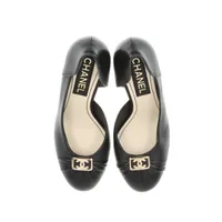 美品★CHANEL・レザー切替 メタルココマーク ヒールロゴ パンプス(35C) 美品☆CHANEL・レザー切替 メタルココマーク ヒールロゴ