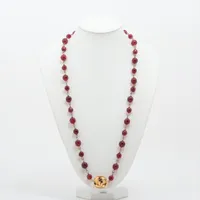 シャネル ココマーク グリポア ネックレス GP×カラーストーン レッド