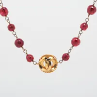 シャネル ココマーク グリポア ネックレス GP×カラーストーン レッド