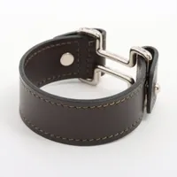 エルメス レザーブレスレット ブラウン シルバー 革 エルメス グレナン レザー ブレスレット ブラウン / シルバー