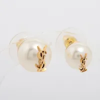 サンローラン ゴールドロゴピアス サンローランパリ ピアス(両耳用) GP×フェイクパール ゴールド