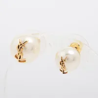 サンローランパリ ピアス(両耳用) GP×フェイクパール ゴールド