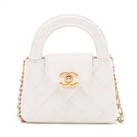 CHANEL ホワイト レザー チェーン ハンドバッグ シャネル マトラッセ レザー チェーンショルダーバッグ ホワイト