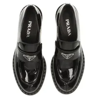 最安値 PRADA プラダ チョコレートパテントレザー ローファー eclat掲載 PRADA◇チョコレート パテントレザー ローファー ロゴ