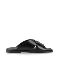 プラダ ロゴ入りブラックレザーサンダル プラダ PRADA サンダル ミュール レザーストラップサンダル