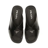 25SS◆PRADA◆レザーサンダル トライアングルロゴ ブラック PRADA プラダ トライアングル ロゴ レザー サンダル レディース