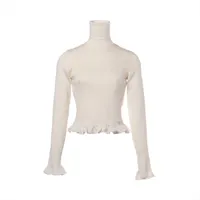 極美品 シャネル ハイネック カットソー 白 44 カメリア フラワー シルク シャネル ココマーク カメリア 96A カシミヤ ハイネックニット