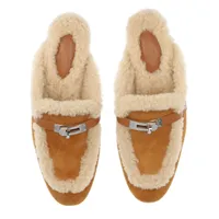 新品未使用HERMESオズミュール37ゴームートンファーキャメルケリーバーキン エルメス オズ スエード×ボア ミュール 37 レディース ブラウン