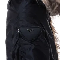 プラダ　ナイロンコート　ビジュー　装飾　ネイビー　フード　ドローコード　36 PRADA(プラダ) ナイロン中綿入りステンカラーコート ブラック