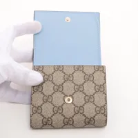 グッチ ダブルG PVC×レザー コンパクトウォレット ブルー×ピンク