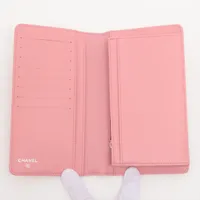 シャネル カメリア ラムスキン 財布 ピンク シルバー金具 15番台