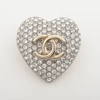 美品✨CHANEL ハート　ココ　ラインストーン　ブローチ CHANEL(シャネル) ココマーク ハート ラインストーン ブローチ