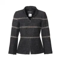 美品　CHANEL ジャケット　38 グレー CHANEL】【アウター】【イタリア製】シャネル『リボン付中綿