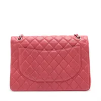 シャネル Vステッチ レザー シングルフラップ ダブルチェーンバッグ レッド シャネル デカマトラッセ34 マキシ キャビアスキン ダブル