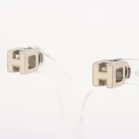 エルメス メタル CAGE D'H H キューブ ピアス シルバー ホワイト VINTAGE HERMES/エルメス】Cage dh cube pierce(両耳)（ピアス