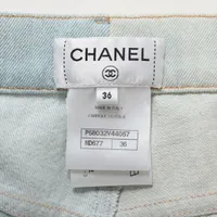 シャネル 18年 コットン デニムパンツ 36 レディース ライトブルー