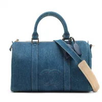 Chanel Coco Mark Denim 2WAY BOSTON BAG Blue Gold Metal