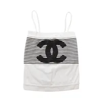超お買い得！超人気【シャネル】ヴィンテージホワイト＆ブラックCOCO刺繍TOPS シャネル(CHANEL)シャネル ココマークボタン ニット 衣料品