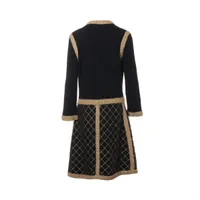 ◇【シャネル】カメリアが一杯！ブラックカラーニットワンピドレス＃３６（裏地付）◇ ◇【シャネル】カメリアが一杯！ブラックカラーニットワンピ