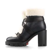 クリスチャンルブタン ブラックレザー ハイヒールブーツ クリスチャンルブタン ボア×レザー ショートブーツ EU36 1/2