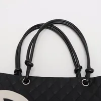 シャネル カンボンライン ラムスキン トートバッグ ベージュxブラック CHANEL(シャネル) ココマーク カンボンライン ラムスキン トート