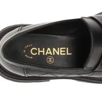 CHANEL ブラック レザー ローファー 本体 箱あり CHANEL 未使用品△CHANEL シャネル G35067 ココマーク チェーン