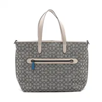 COACH グレー トートバッグ コーチ ロゴ キャンバス×レザー 2WAYトートバッグ ブルー×グレー
