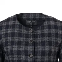 【極上美品】CHANELコットン ノンカラー ワンピース グレー×ブラック CHANEL シャネル ワンピース レーヨン レディース 中古 – 【公式