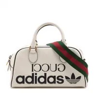 グッチ アディダスコラボ ミニダッフル ハンドバッグ ショルダー 702397 グッチ×アディダス ミニダッフル レザー 2WAYハンドバッグ ホワイト