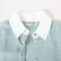 シャネル ココボタン 21K シルク シャツ 36 レディース グリーン