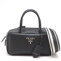 プラダ ロゴ レザー 2WAYハンドバッグ ブラック 1BB102 A3468724｜中古