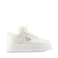プラダ トライアングルロゴ レザースニーカー ホワイト 1E796M 37.5 セール】プラダ☆PRADA 三角ロゴ レザー スニーカー☆1E796M