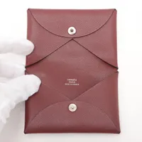 エルメス カルヴィ レザー カードケース ブラウン シルバー金具
