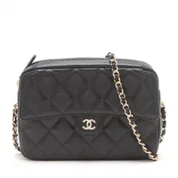 CHANEL シャネル　キャビアスキン　マトラッセ　シルバー金具　黒　126 CHANEL シャネル マトラッセ キャビアスキン チェーンウォレット