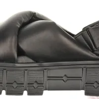 MIU MIU ミュウミュウ クロス レザー フラット Sandals サンダル ミュウミュウ レザー サンダル 38 1/2 レディース ブラック