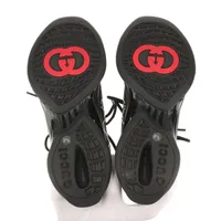 GUCCIグッチラインストーンロゴメッシュブラックフラットシューズ37.5 グッチ GUCCI RUN メッシュ×スエード スニーカー 37.5