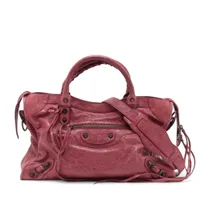 バレンシアガ ペーパー レザー トートバッグ ミラー付き レッド BALENCIAGA - 良品 BALEMCIAGA PARIS バレンシアガ ザ ペーパー