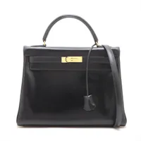 エルメス ケリー32 ボックスカーフ ブラック ゴールド金具 ○Z