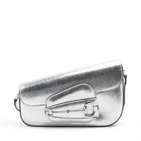 グッチ ホースビット1955 レザー ショルダーバッグ シルバー