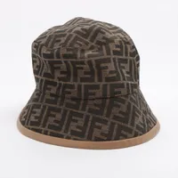 ◆FENDI◆ブルーFFキャンバス ハット【送料/関税込み】 フェンディ FXQ801 FFロゴ バケットハット L60cm コットン