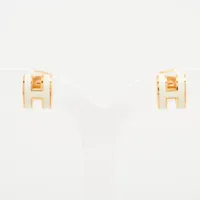 【高品質】新品H ピアス ゴールド×ホワイト ポップアッシュ ミニ 刻印入 HERMES エルメス ピアス 