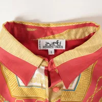 エルメス カシミヤ×コットン×シルク ポロシャツ L レディース レッド