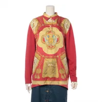 エルメス カシミヤ×コットン×シルク ポロシャツ L レディース レッド