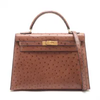 エルメス ケリー32 オーストリッチ ブラウン ゴールド金具 ○X